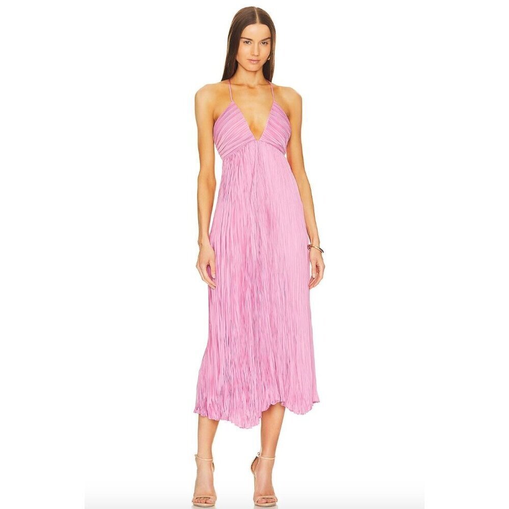 A.L.C. Angelina Satin Pleated Midi Dress Pink Womens Size 8